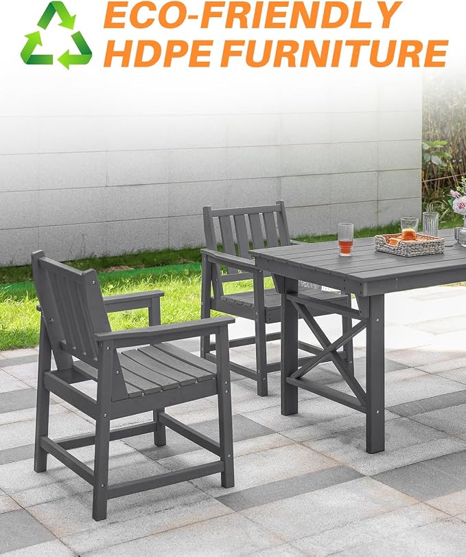 Patio Dining Chair Set of 2, HDPE Outdoor Dining Chair, Ergonomic HDPE Dining - Image 5
