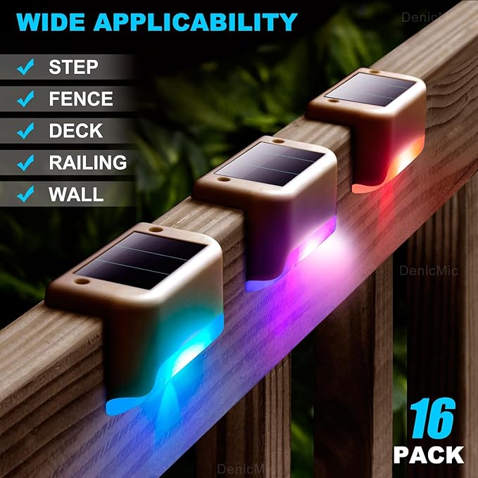 DenicMic Solar Deck Lights Outdoor 16 Pack Step Solar Lights Waterproof - Image 2