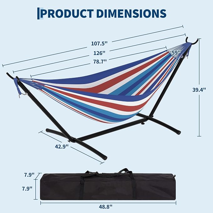 2 Person Hammocks with Stand for Outside, Double Hammocks Portable Space Saving - Image 2