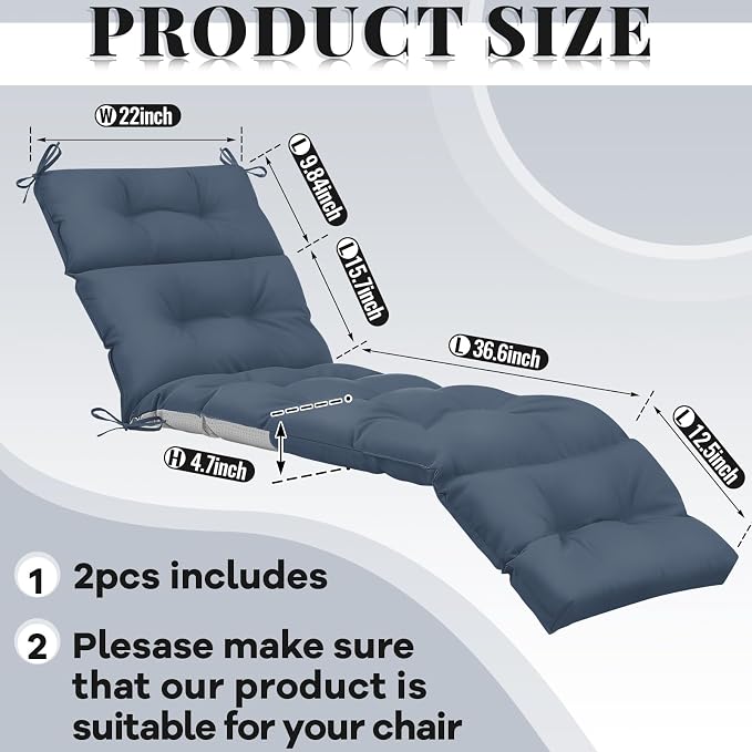 Kigley 2 Pcs Chaise Lounge Cushions 75 x 22 x 5 Inches Soft Lounge Chair - Image 2