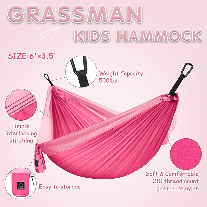 GRASSMAN Kids Hammock-Small Camping hammocks, Portable Camping Gear - Image 2
