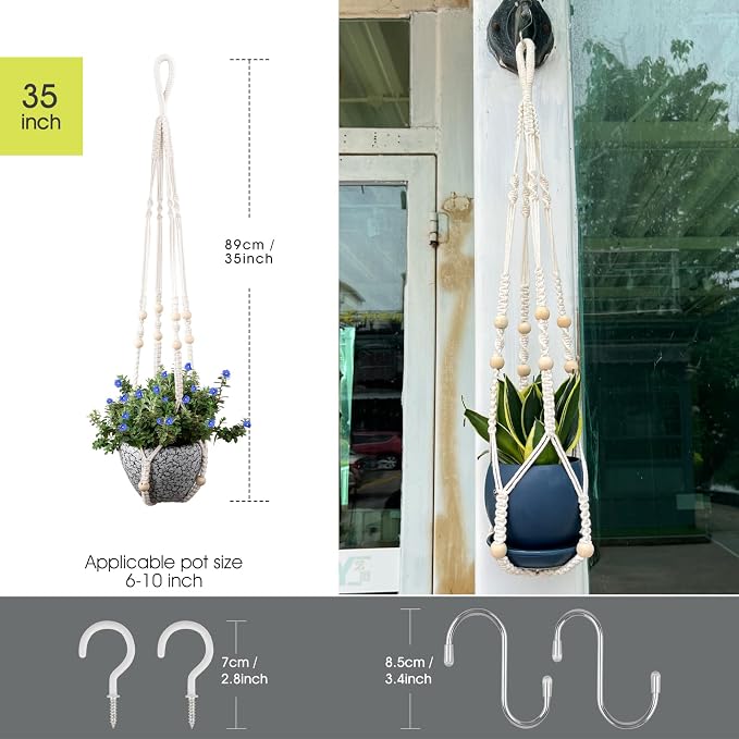 RIFNY Macrame Plant Hanger Indoor, 35 Inch Hanging Plant Holder - Image 3