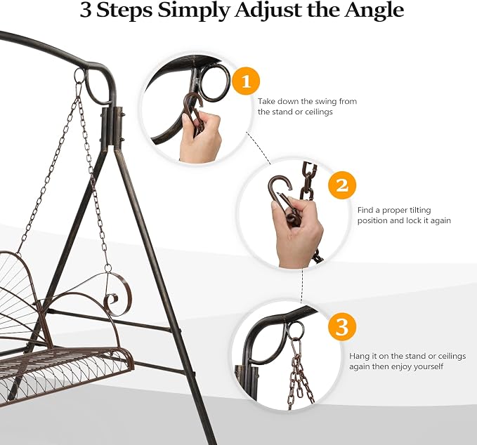 VINGLI Upgraded Metal Patio Porch Swing, 660 LBS Weight Capacity Steel Porch - Image 3