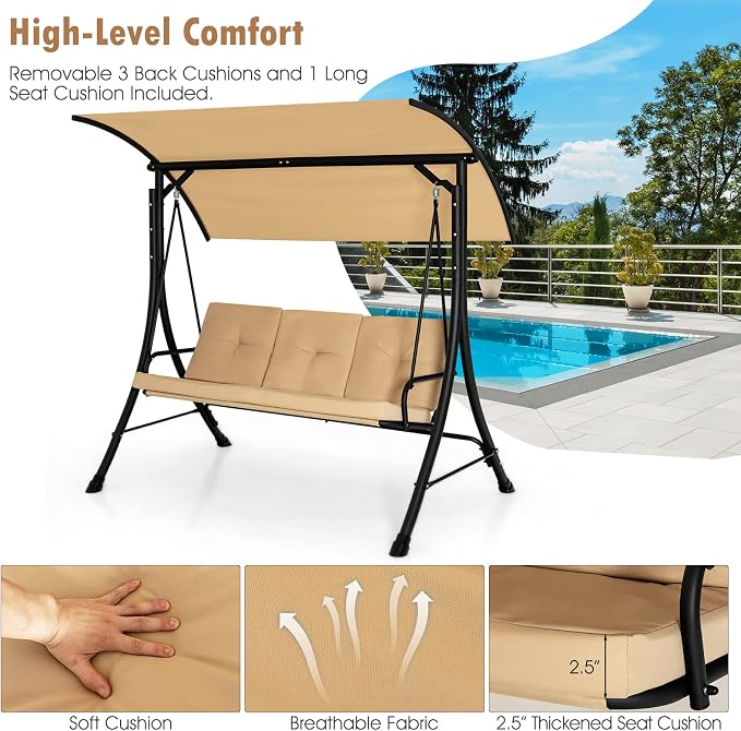 Tangkula 3 Person Porch Swing, Outdoor Swing - Image 7