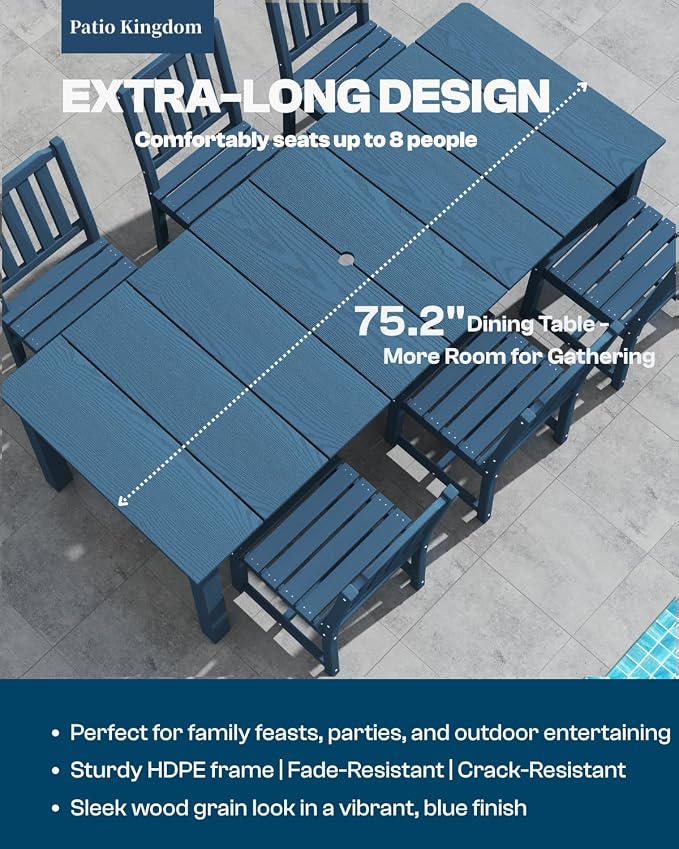 9-Piece Navy Blue Outdoor Dining Set - Image 2
