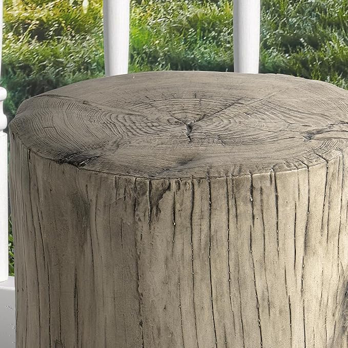 SUNBURY Outdoor Side Table Set of 2, Tree Stump Side Table Grey Colored Faux - Image 2