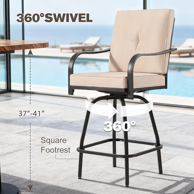 Outdoor Swivel Bar Stools Set of 4, Bar Height Patio Chairs - Image 4