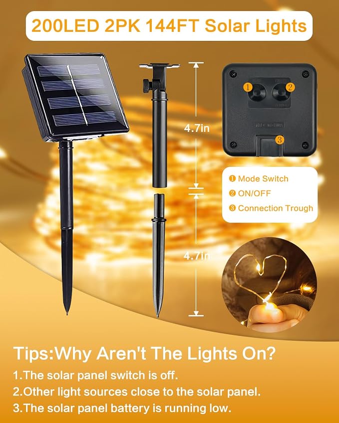Solar String Lights Outdoor, 2 Pack 144FT 400 LED Solar Twinkle Lights - Image 7