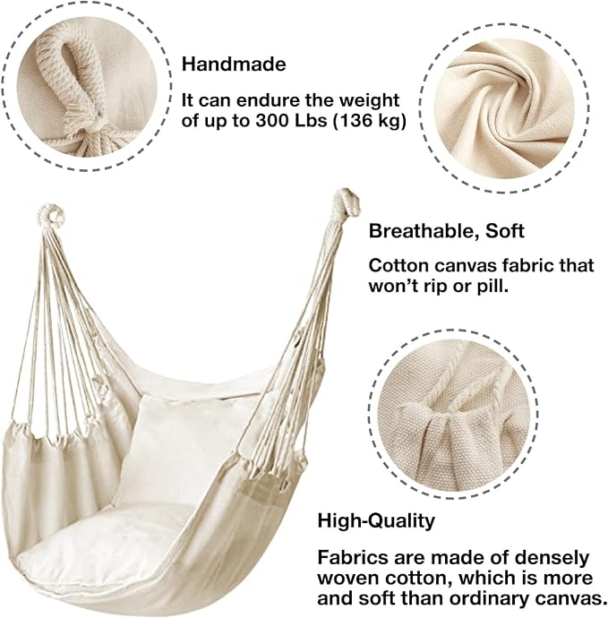 Hommtina Hammock Chair Hanging Rope Swing, Max 300 Lbs Hanging Chair - Image 2