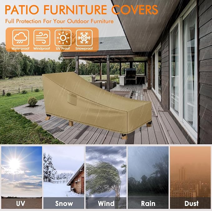 WLEAFJ Patio Chaise Lounge Cover Waterproof, Heavy Duty Outdoor Lounge Chair - Image 5