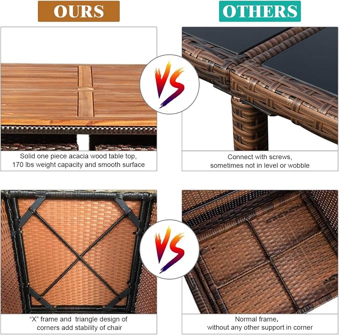 Tangkula 9 Pieces Acacia Wood Patio Dining Set, Space Saving Wicker Chairs and - Image 7