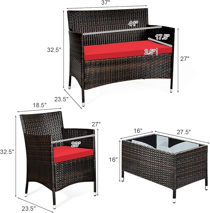 COSTWAY 8PCS Rattan Patio Furniture Set, Outdoor Wicker Rattan Chairs - Image 2