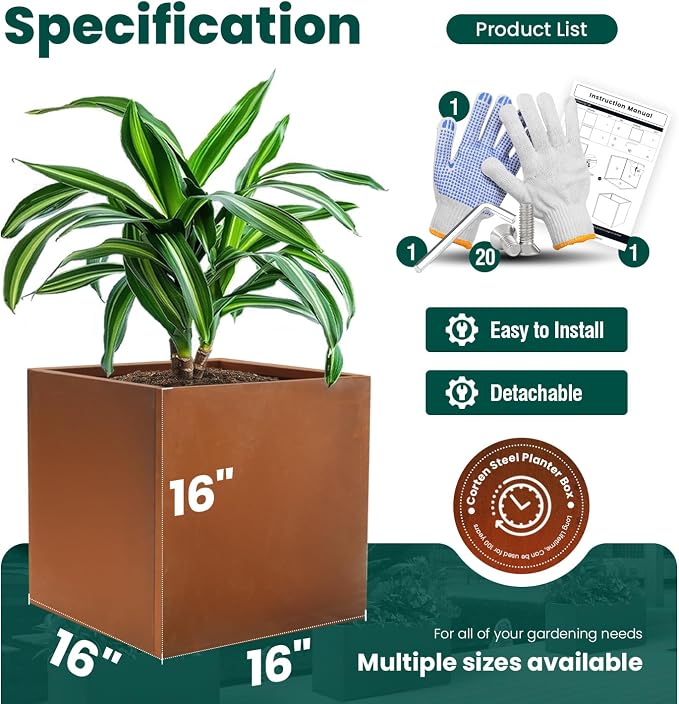 Corten Steel Planter Box Metal Planters Square Outdoor Steel Planter Cube - Image 2