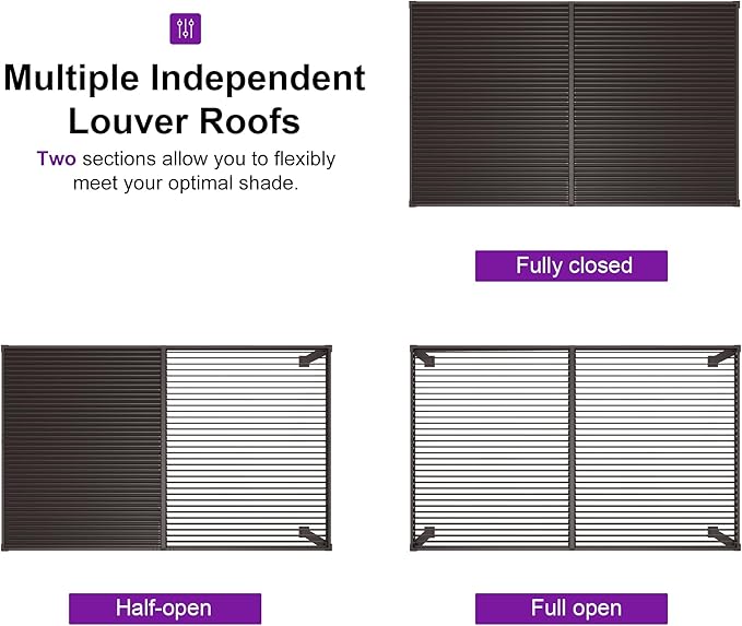 PURPLE LEAF 10' x 14' Louvered Pergola Outdoor Adjustable Louvre Shade Modern - Image 3