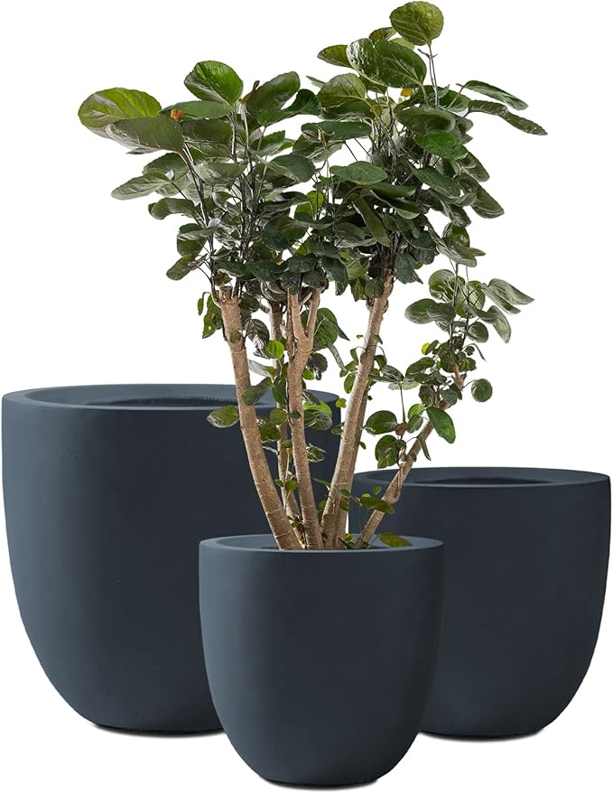 Kante 20", 13.4" Dia Round Concrete Planters, Outdoor Indoor Modern Decorative by Kante