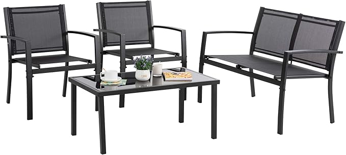 Vongrasig 4 Pieces Patio Furniture Sets, Outdoor Patio Conversation Sets by Vongrasig