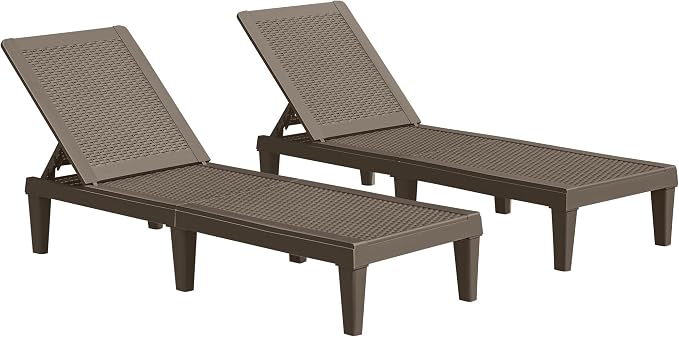 JUMMICO Patio Chaise Lounge Chair Set of 2 Outdoor PE Waterproof Adjustable by JUMMICO