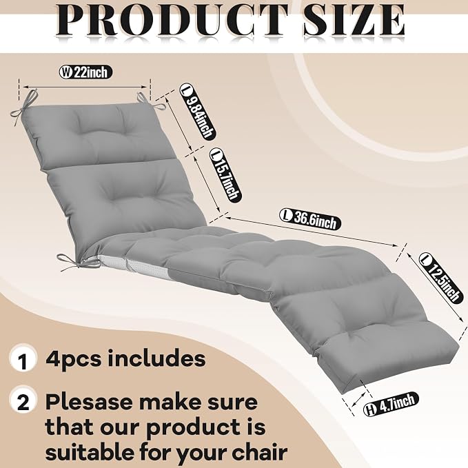 Kigley 4 Pcs Chaise Lounge Cushions 75 x 22 x 5 Inches Soft Lounge Chair - Image 3