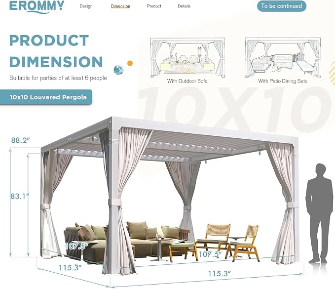 EROMMY Louvered Pergola 10' x 10' Outdoor Hard Top Pergola - Image 2