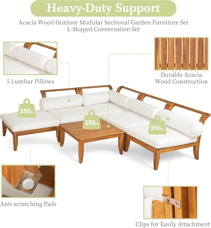 Merax 6 Pieces Patio Furniture Set, Outdoor L-Shaped Sectional Sofa Set - Image 4