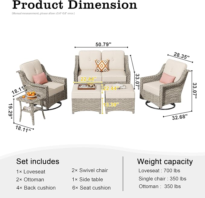 HOOOWOOO 6 Piece Patio Furniture Conversation Sets - Image 7