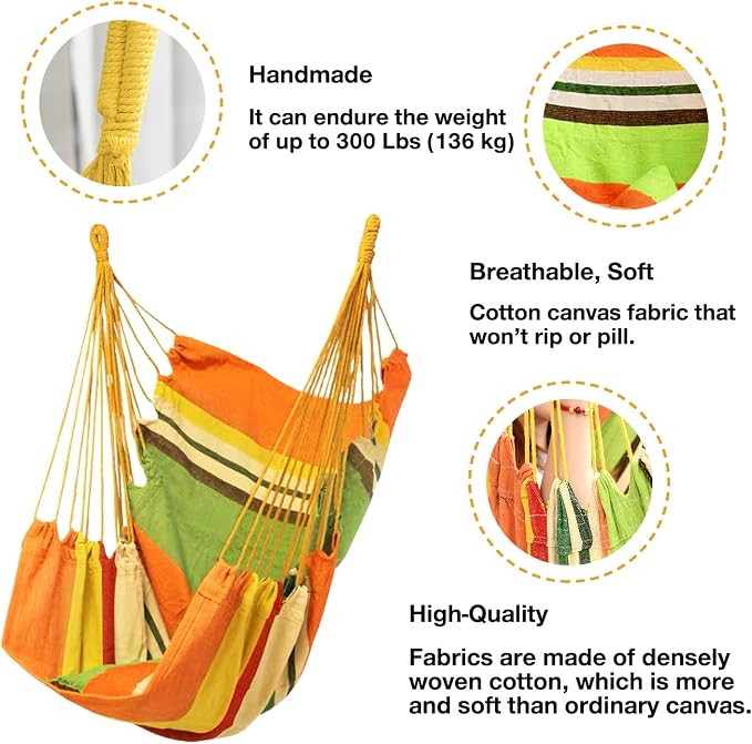 Hommtina Hammock Chair Hanging Rope Swing, Max 300 Lbs Hanging Chair - Image 2