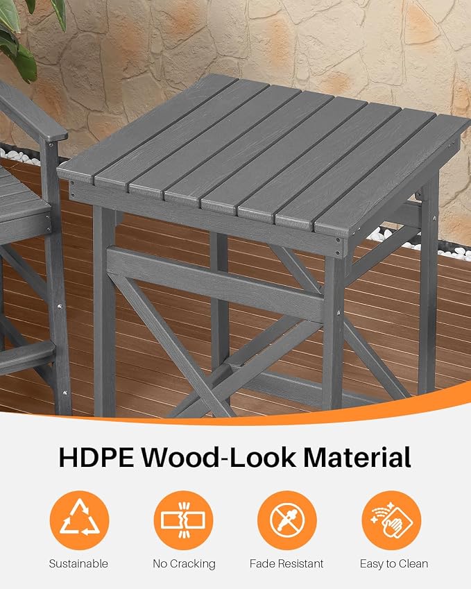 HDPE Outdoor Bar Table, All Weather HDPE Patio High Top Pub Table, Square HDPE - Image 5