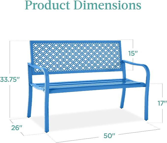 Best Choice Products Outdoor Bench 2-Person Metal Steel Benches Furniture - Image 2