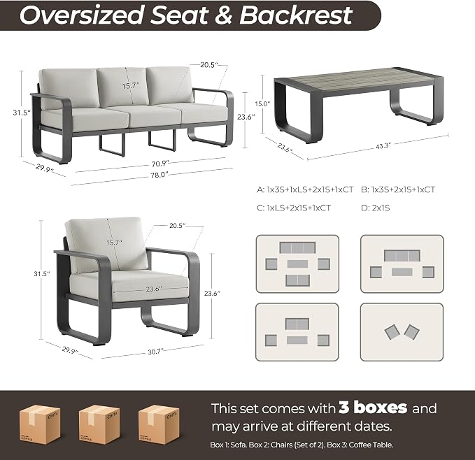 CHITA Outdoor Furniture Set 4 Piece, 5-Seats Patio Conversation Set - Image 7