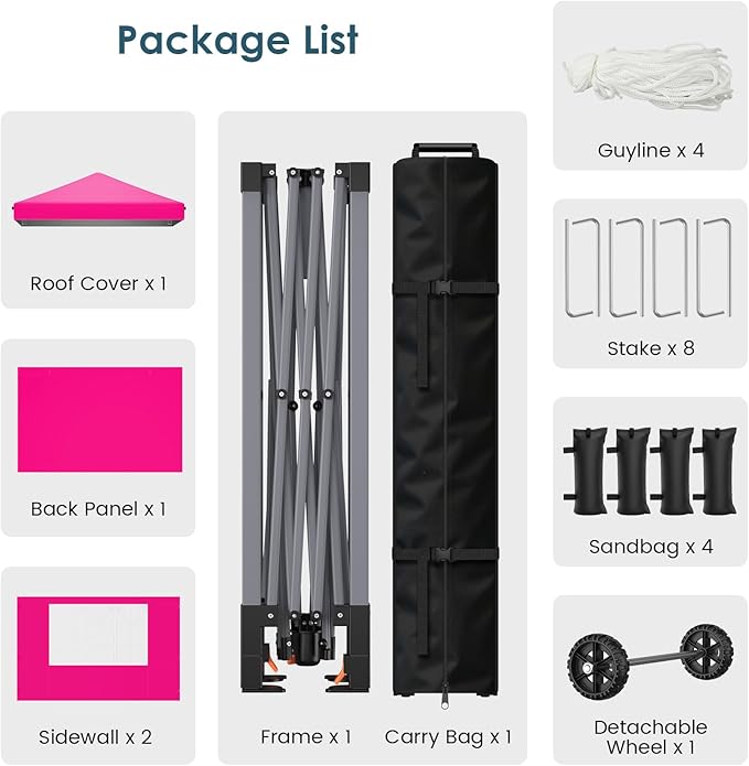 Pop Up Canopy Tent with Sidewalls, 10x10ft 10 Person Party Tent One Push Setup - Image 6