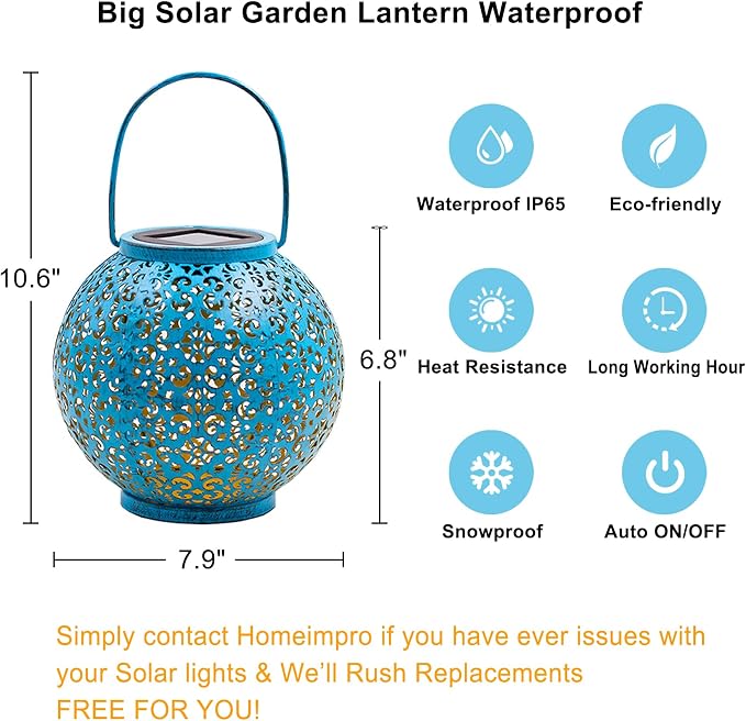 Homeimpro Solar Big Lanterns Outdoor Waterproof Garden Gifts Mom, Metal Table - Image 4