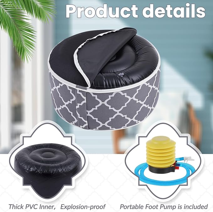 Juexica 2 Pack Outdoor/Indoor Inflatable Ottoman, All Weather Round Pouf - Image 3