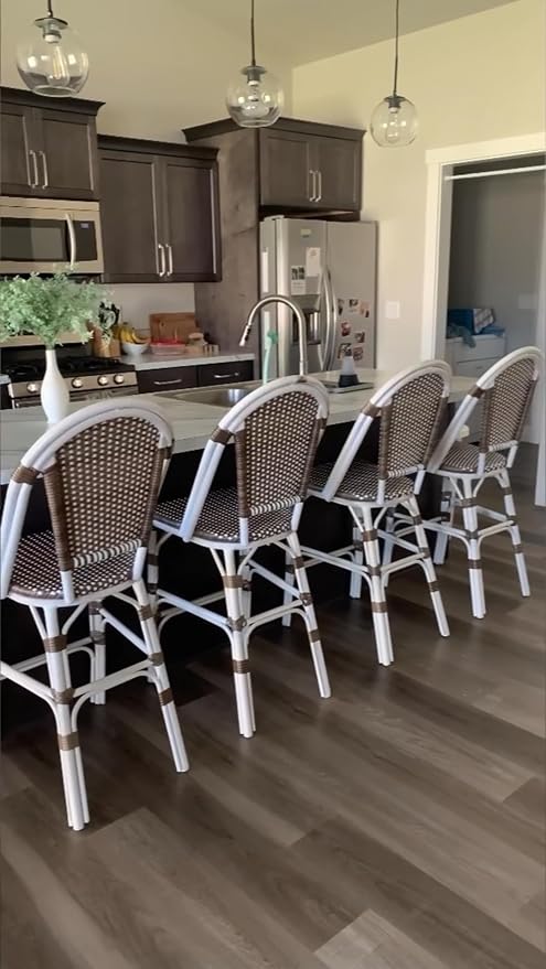 PURPLE LEAF French Counter Height Bar Stool Set of 4 White Print Finish Patio - Image 3