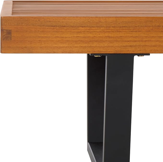 SAFAVIEH Outdoor Patio Furniture Heather Natural Brown Solid Wood & Black Legs - Image 5