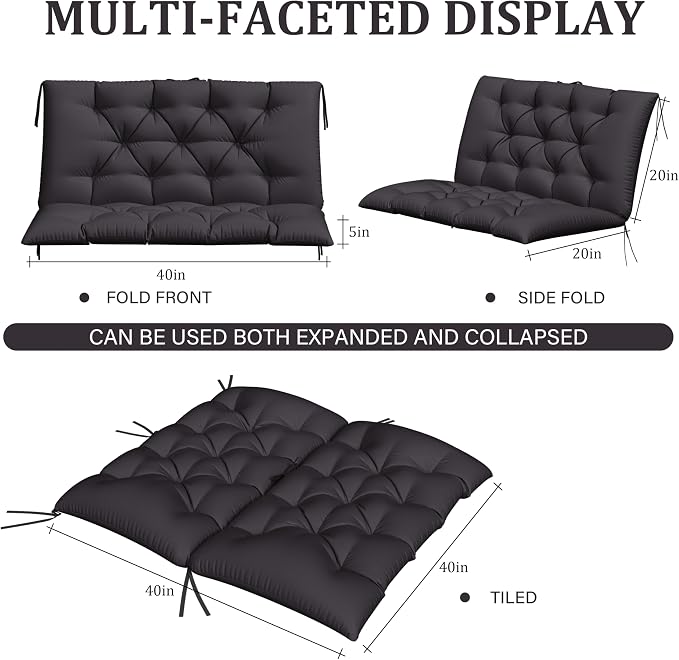 Porch Swing Cushion with Backrest, Waterproof Bench Cushion - Image 2