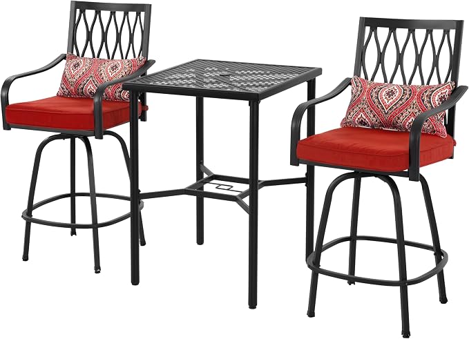 NUU GARDEN 3-Piece Outdoor Bar Set, 2 Swivel Stools by NUUGARDENCORPORATION