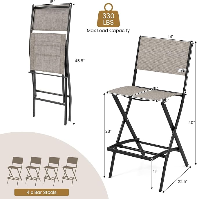 COSTWAY Outdoor Patio Bar Chair Set of 4, Folding Bar Height Stool - Image 7