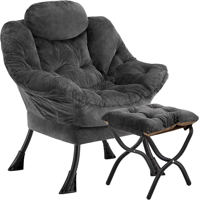 Lazy Chair with Folding Ottoman, Leisure Sofa Chair, Soft Fabric Armchair with by Congermom
