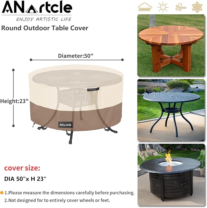 Round Patio Table Cover 50"DIA x 23"H, 100% Waterproof, Heavy Duty - Image 3