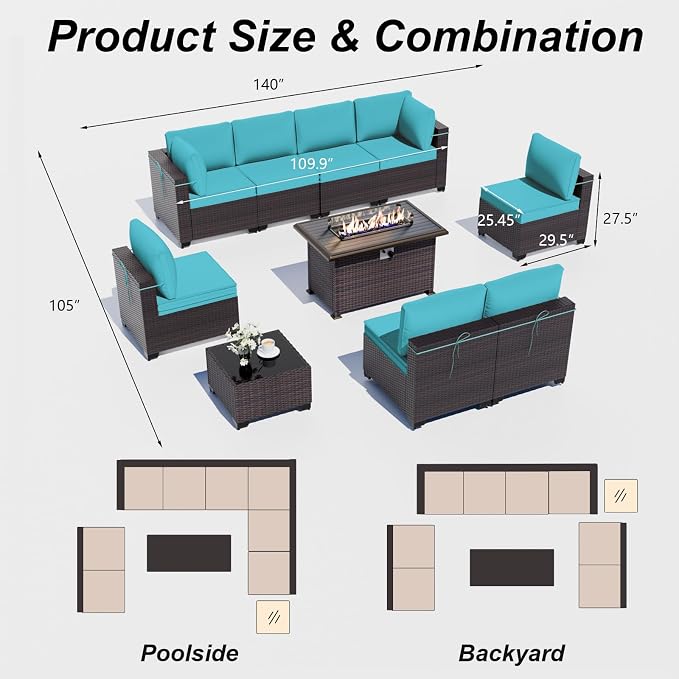 ALAULM 10 Pieces Outdoor Patio Furniture Set - Image 7