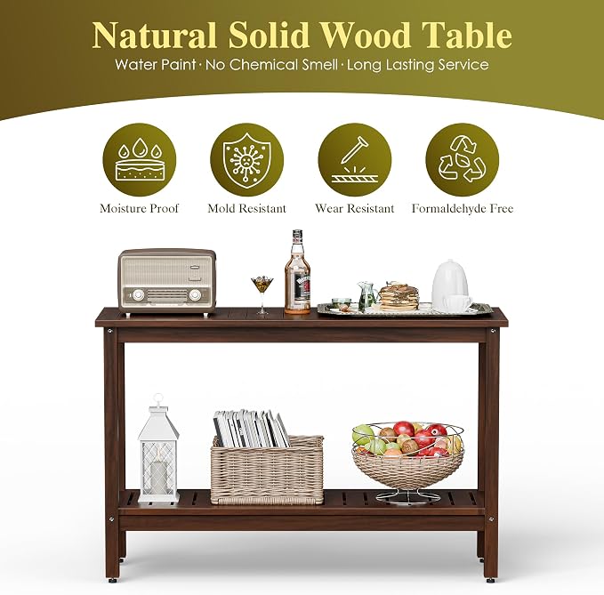 SUPER DEAL All-Weather Patio Bar Table Entry Console Table, 2-Shelf 48 inch - Image 6