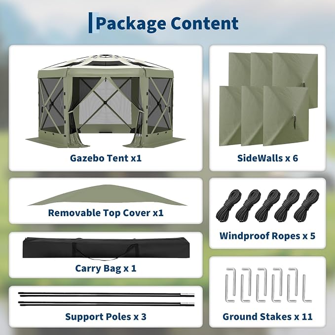 11.5x11.5FT 6-Sided Pop Up Gazebo Tent，One-Push Setup Canopy Tent - Image 9