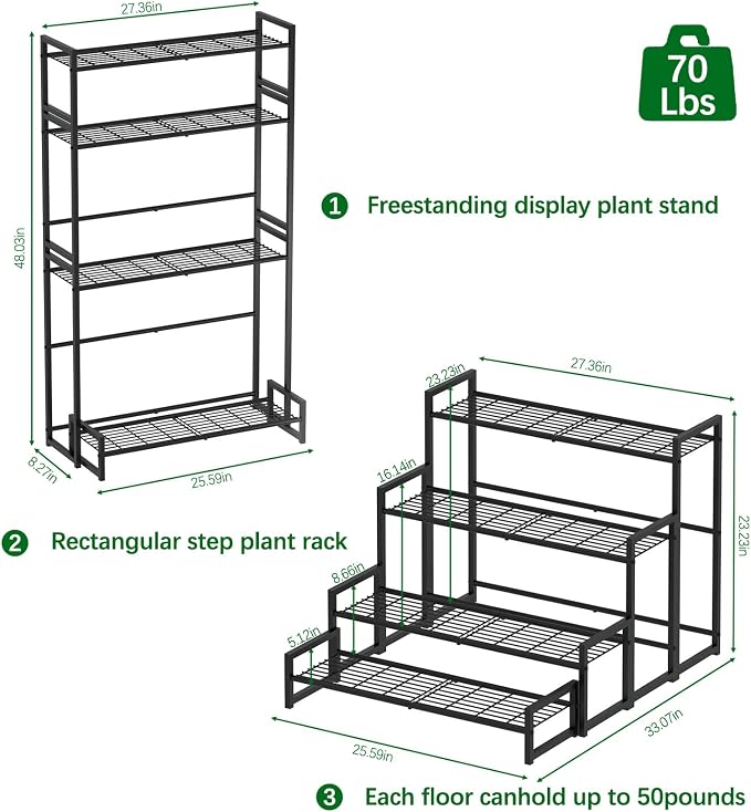 Garden 4 you 4 Tier Stair Style Large Metal Plant Stand Stackable, Garden - Image 2