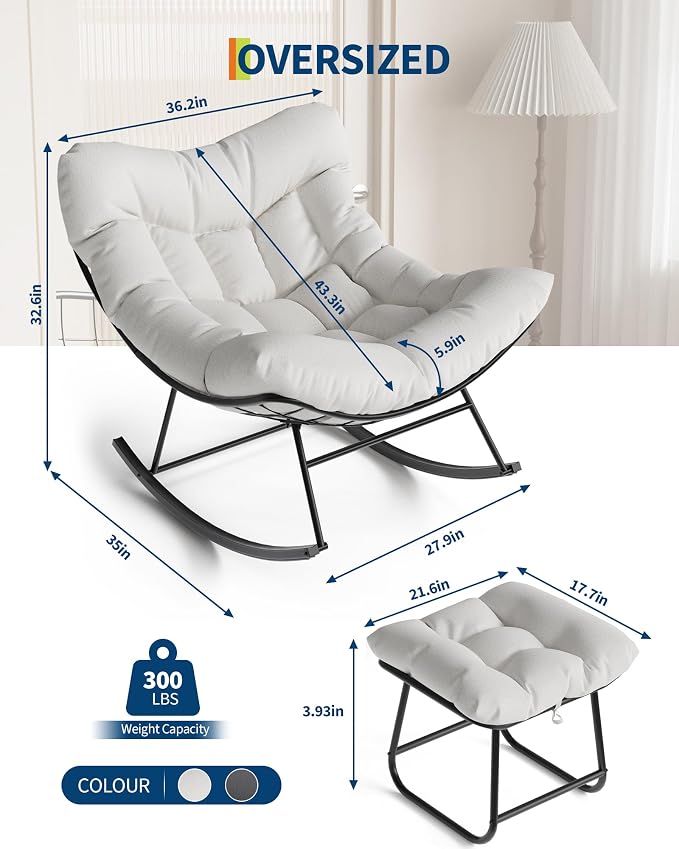 GAOMON Outdoor Oversized Papasan Rocking Chair - Image 3