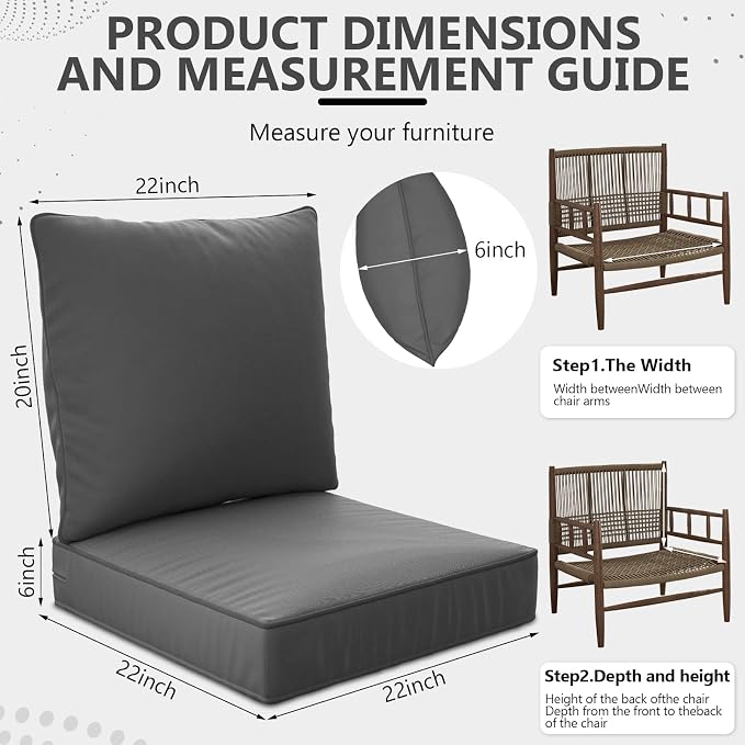 22" x 22" x 6" Outdoor Deep Seat Cushions Set - Image 2