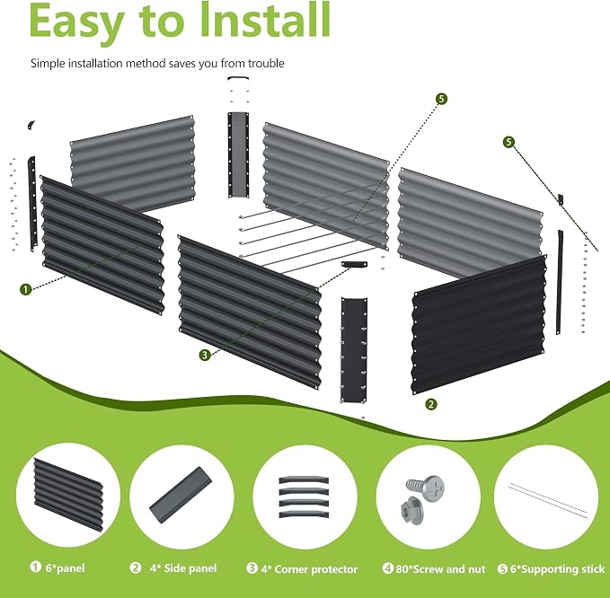 8x2x2FT Galvanized Raised Garden Bed, Galvanized Planter Boxes Outdoor - Image 3