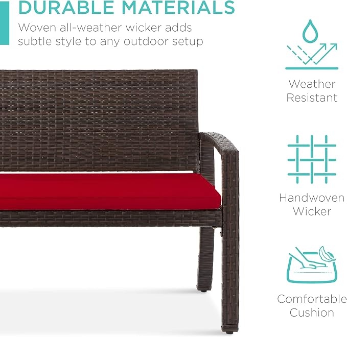 Best Choice Products Outdoor Bench 2-Person Wicker Garden Patio Benches Seating - Image 6