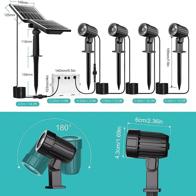 CLY Solar Landscape Spotlights, Solar Landscape Lights Outdoor IP66 Waterproof - Image 8
