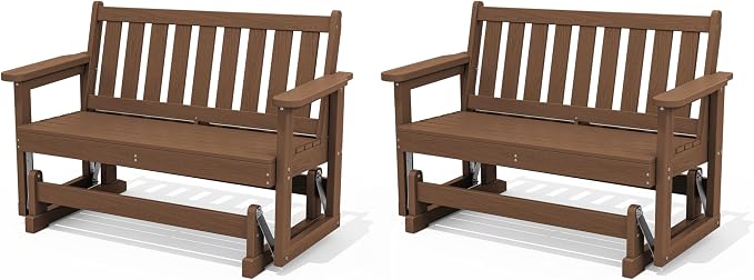 SERWALL Outdoor Glider Bench Set of 2, HDPE Weather-Resistant Swinging Bench by SERWALL