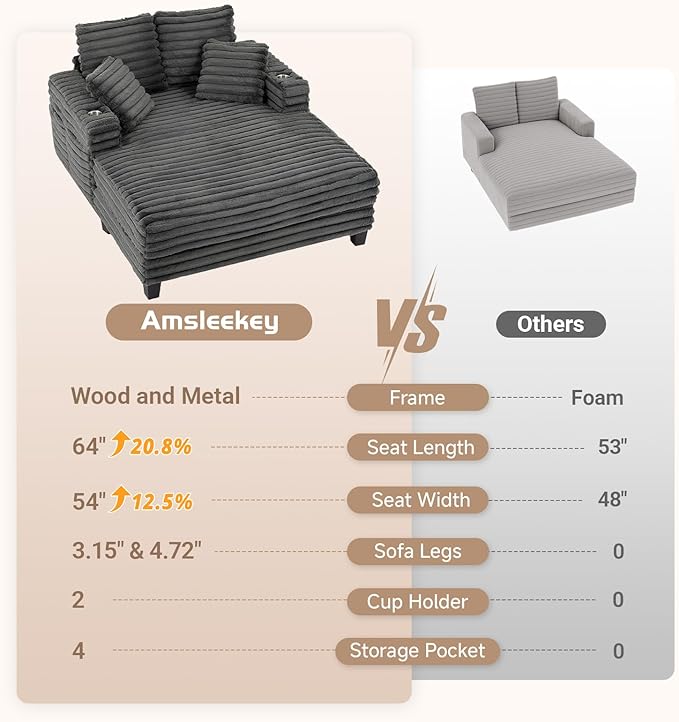 64" Chaise Lounge Chair Indoor, Oversized Sleeper Chair - Image 3